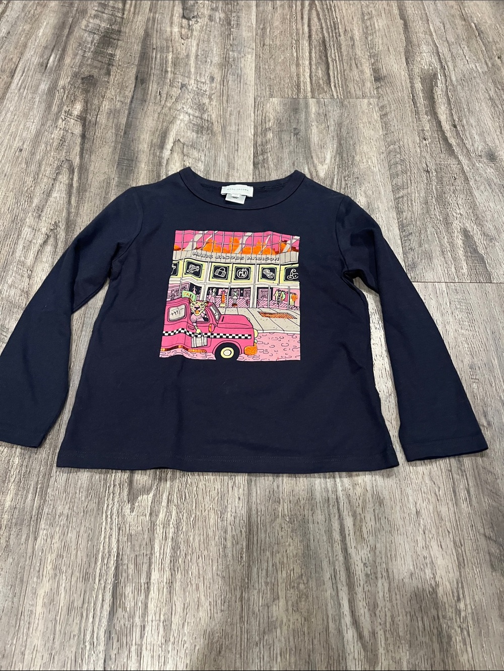 Marc Jacobs Navy Long Sleeve Tee with Pink Taxi Graphic